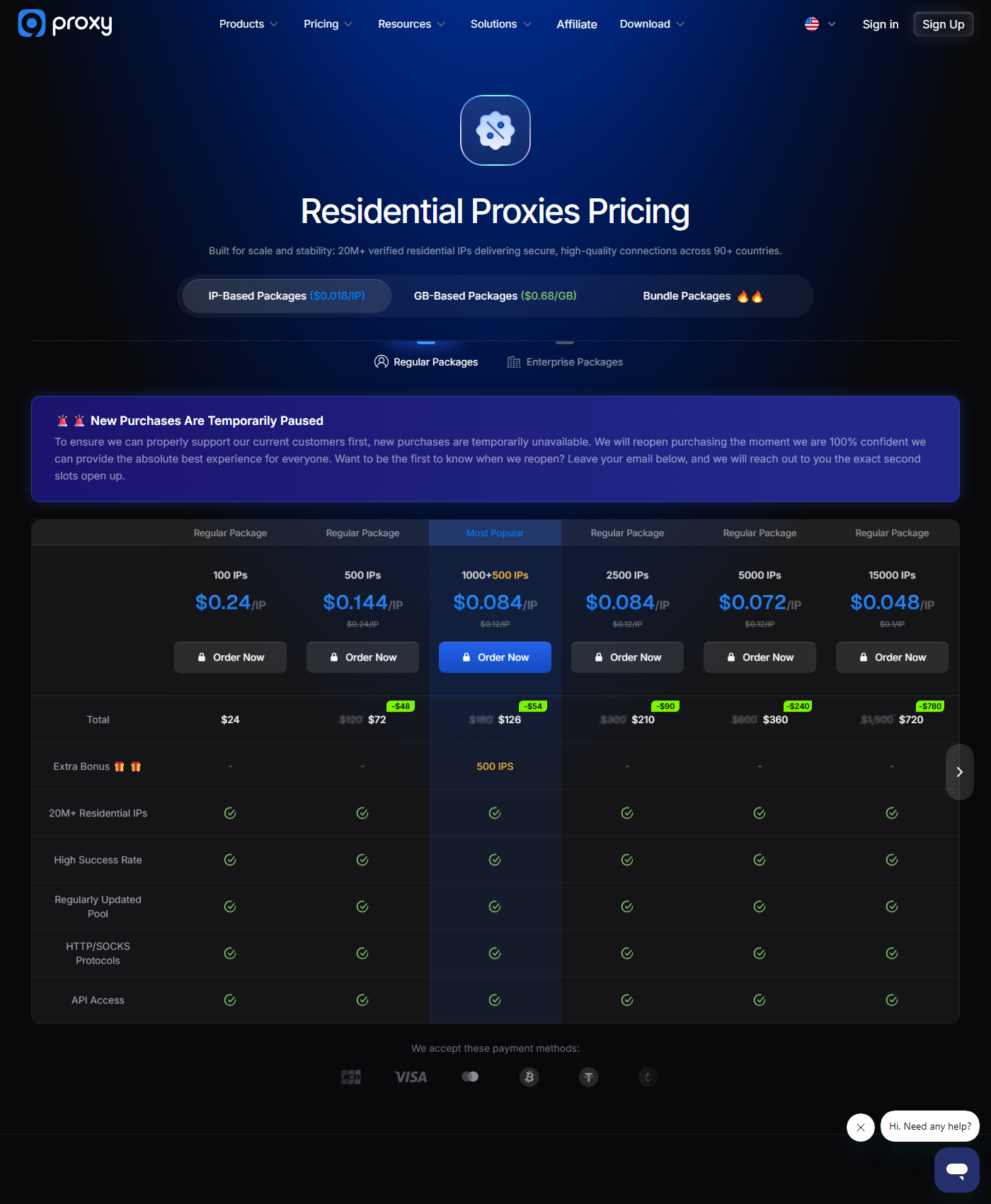 Halaman pricing 9Proxy menampilkan banner 