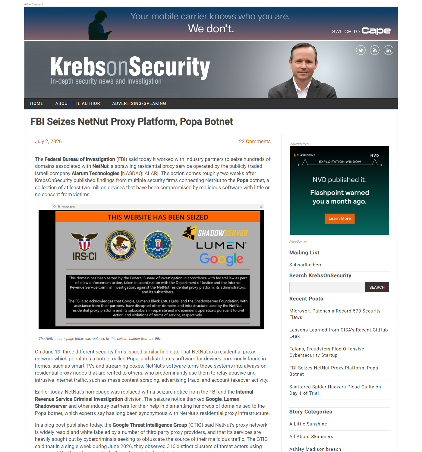 Krebs on Security-এর রিপোর্ট: শিরোনাম 